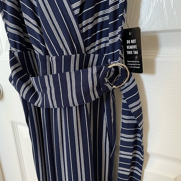 NEW Express tank Jumpsuit Blue and White Stripes with attached belt & elastic wa - Picture 4 of 6